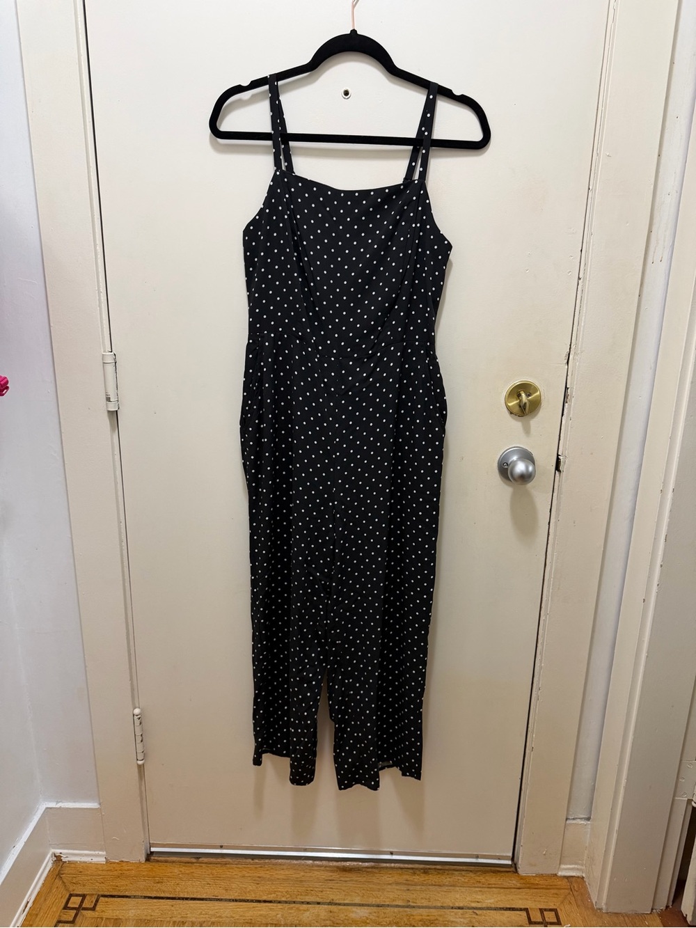 Black Polka Dot Jumpsuit with Adjustable Straps - size M